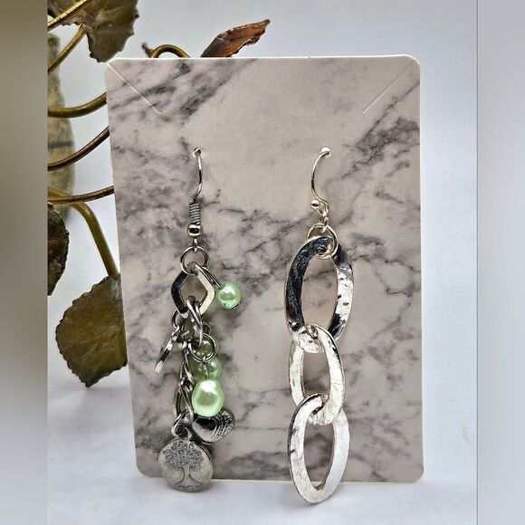 "5/$25" Mismatched Silvertone Beaded Tree of Life/Circle Dangle Earrings - Picture 1 of 8